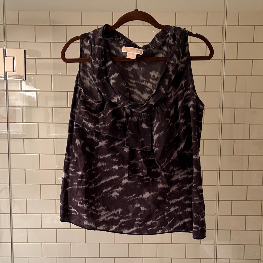 Stylish 100%  Silk Michael Kors Black and Gray Women's Top